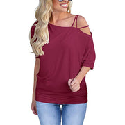 Loose Solid Color Sling Shoulder Top T-Shirt