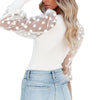 Casual Square Neck Mesh Polka Dot Stitching Pit Strip Long Sleeve T Shirt