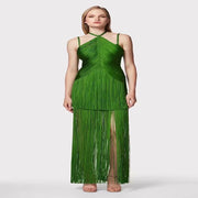 Green Halter Spaghetti Straps Tassel Dinner Ball Dress Looty Lush