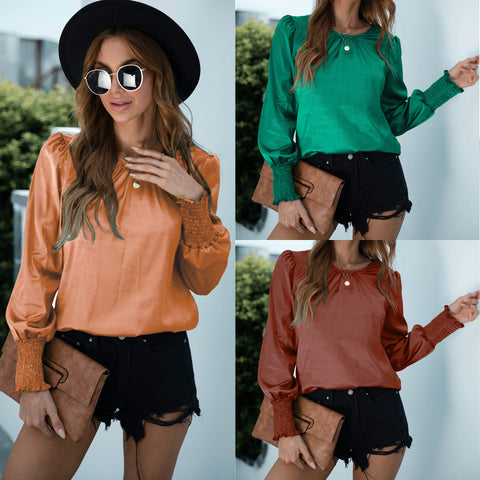 Long Sleeve Solid Color Round Neck Shirt