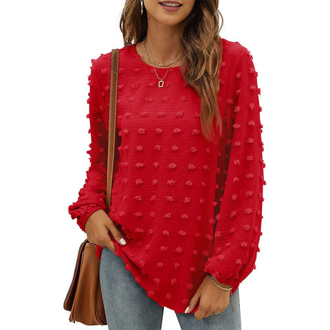 Looty Lush Loose Jacquard Long Sleeve Crew Neck T-shirt Top