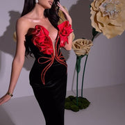 European And American Fashion New Style Temperament Socialite Flower Chain Strapless Long Type Evening Dress Looty Lush