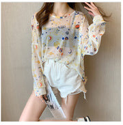 Korean Style New Loose Design Thin Mesh Top