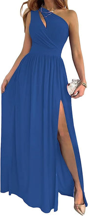 Women's One Shoulder High Split Cutout Sleeveless Elegant Sexy Cocktail Maxi Dress Looty Lush