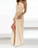 Women's One Shoulder High Split Cutout Sleeveless Elegant Sexy Cocktail Maxi Dress Looty Lush