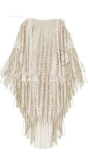 Women's Suede Hollow Fringed Short Sleeve Jacket Looty Lush