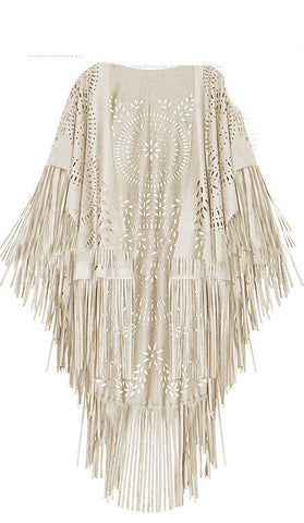 Women's Suede Hollow Fringed Short Sleeve Jacket Looty Lush