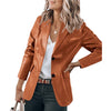 Elegant Slim-fit Lapel Single Breasted Solid Color PU Leather Long-sleeved Top Looty Lush