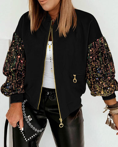 Women's New Colorful Sequin Stitching Long-sleeved Coat Looty Lush