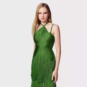 Green Halter Spaghetti Straps Tassel Dinner Ball Dress Looty Lush