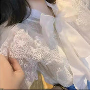 Looty Lush Elegant Bow Long Sleeve Lace Shirt