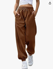 Women's Loose Leisure Sports Drawstring Wide Leg Ankle Banded Pants Looty Lush