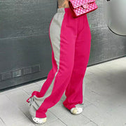 Women's Elastic Waist Colorblock All-matching Straight Wide Leg Sweatpants Looty Lush